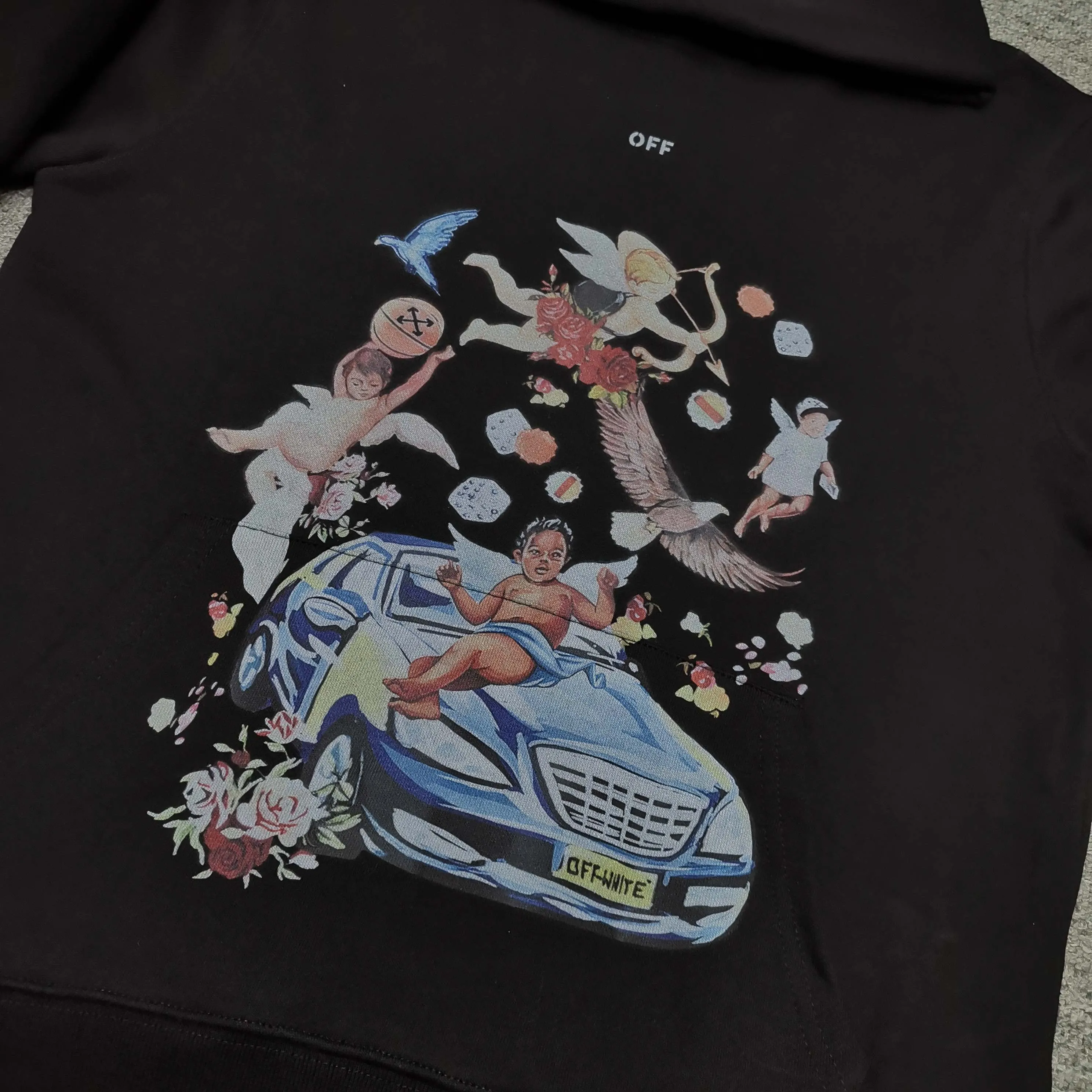 off white 25ss new portrait oil painting 460g washed hooded sweatshirt Color: Black Size: S M L XL P410